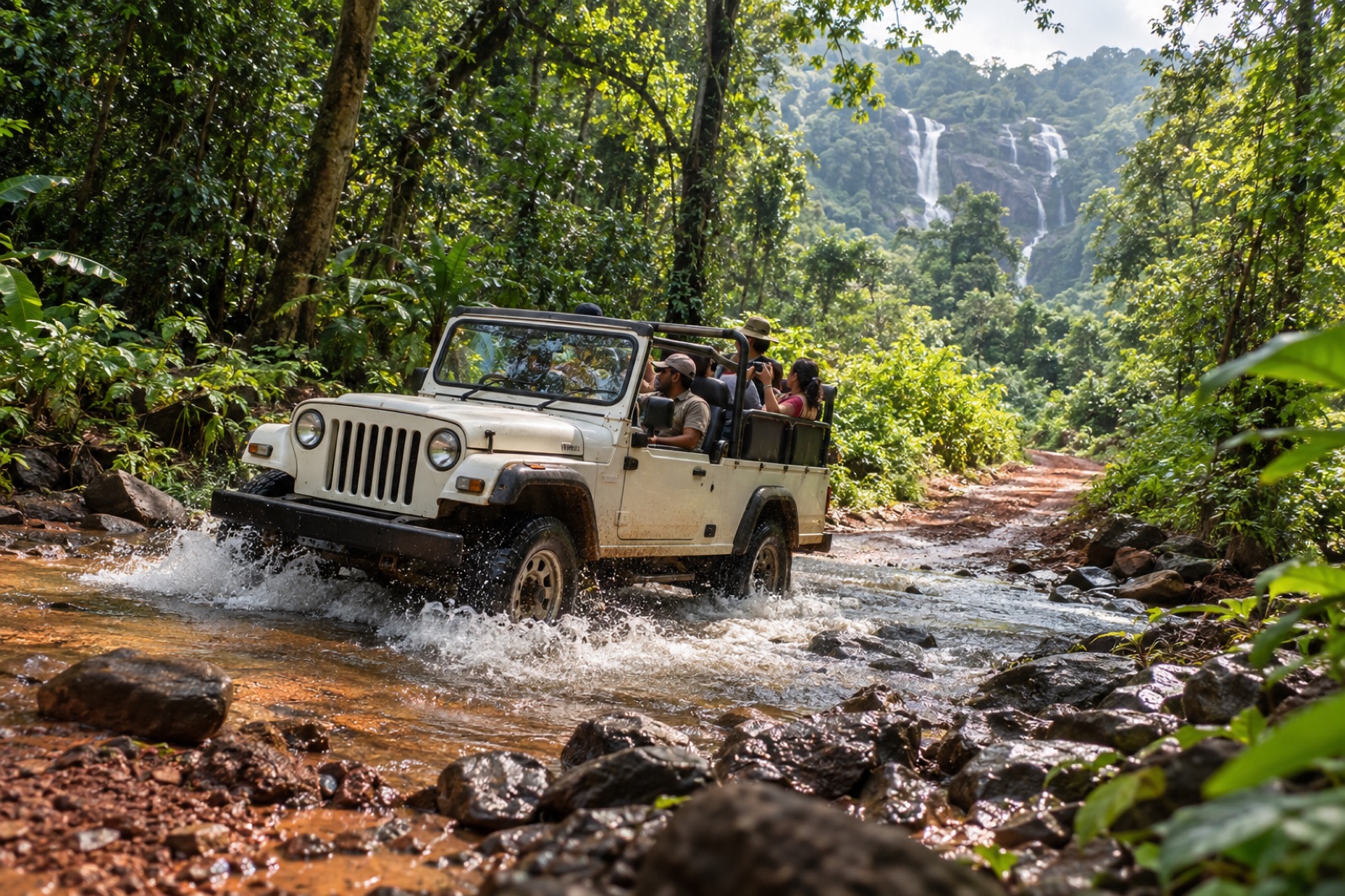 Jeep safari on the forest road to Dudhsagar